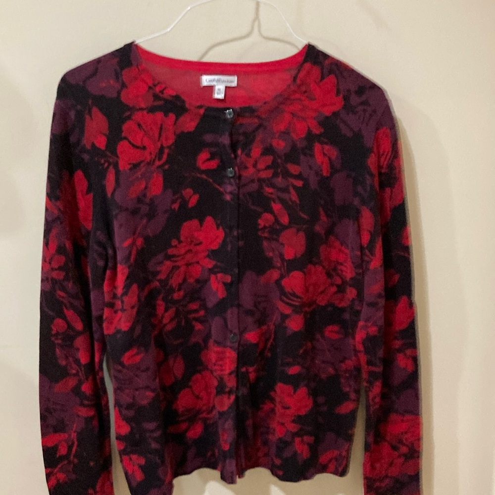 Red and black floral cardigan